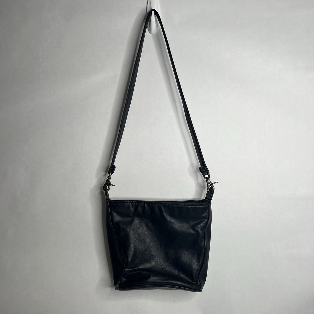 Vintage‎ 80s Navy Blue Crossbody Bag Handbag Vinyl Shoulder Bag 1980s Era GUC